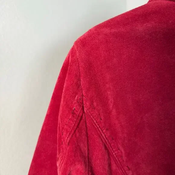 NEIMAN MARCUS EXCLUSIVE VINTAGE WOMEN'S RED LEATHER SUEDE BLAZER JACKET XL - Picture 9 of 13